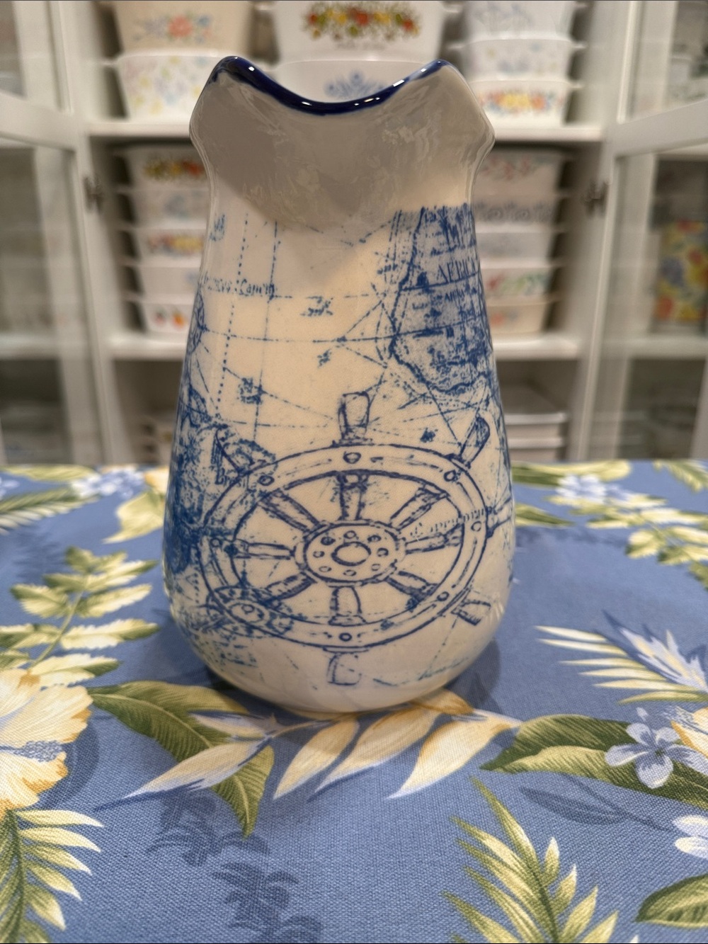 Blue and White Nautical Pitcher - Picture 3 of 5